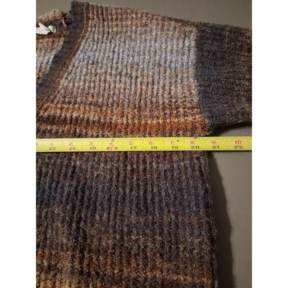 Christian Siriano Womens Small Brown Striped Fuzzy Knit Cardigan Boho Earthy - Picture 5 of 7